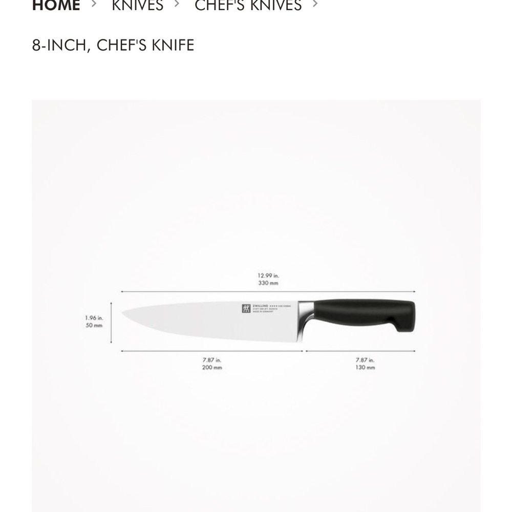 ZWILLING J.A. Henckels 8 Inch Chef's Knife - Black Handle - Picture 2 of 3